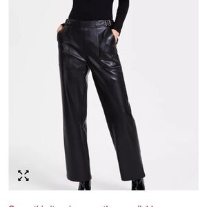 Bar III Black Wide Leg Leather Pants